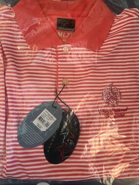 Trump National Bedminster - Greg Norman Striped Polo Shirt - Coral/White